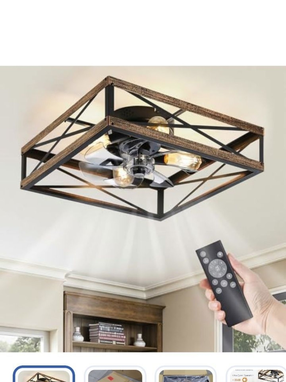 Remote-Controlled Rustic Black Ceiling Light with Fan